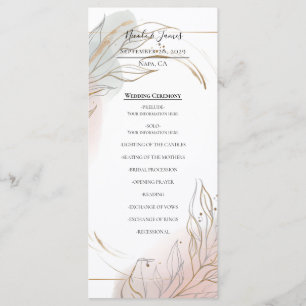 Vergoldetes Gold-Salbei- und Rosé-Blumen-Hochzeits Menükarte