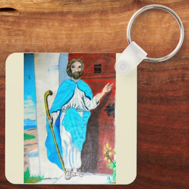 "VERHALTEN, ICH STEHE AN DER TÜR UND KNOCK" Schlüs Schlüsselanhänger (Rückseite)