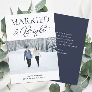 Verheiratet Bright Blue Script Modernes Foto Weihn Feiertagskarte