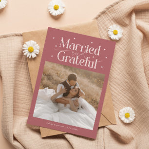 Verheiratet & dankbar Hochzeitsfoto Rosa Dankeskarte