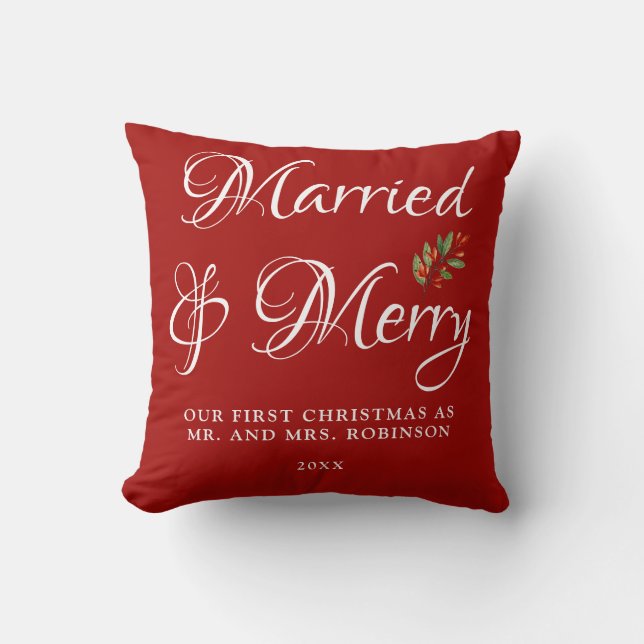 Verheiratet & froh Unser erstes Weihnachten Verhei Kissen (Vorderseite)