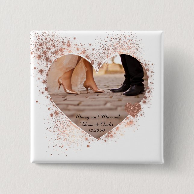 Verheiratet & Fröhlich Roségold Funkelnde Lichter  Button (Vorderseite)