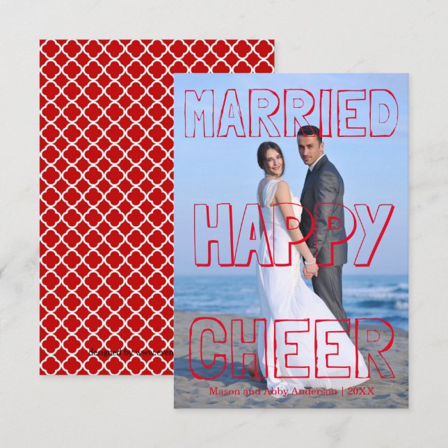 Verheiratet Happy Cheer Red Block-3x5 Weihnachtska Einladung (Vorne/Hinten)
