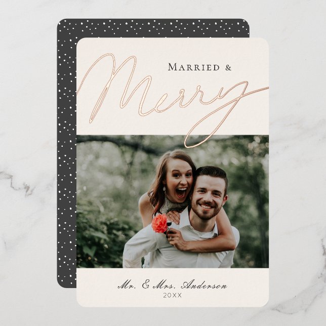Verheiratet- & Heiratsskriptkarte Foto Foil Card Folieneinladung (Vorderseite/Rückseite)