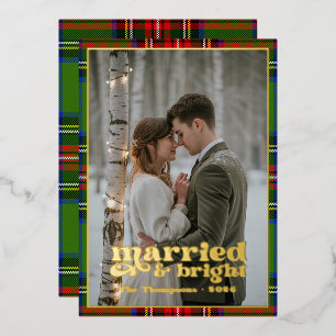 Verheiratet & Hell Tartan Karo Neuvermählte Weihna Folien Feiertagskarte