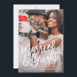 Verheiratet- & hellbrushed Holiday Overlay Feiertagskarte<br><div class="desc">This design feature a full bleed foto with a modern brushed machen reading "Married & Bright",  perfect for paares celebrating their first christmas as newlyweds! The back design feature a bright red berry background with holiday branch branch industry. Background color can be change by clicking on the customize button.</div>