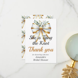Verheiratet in Gold Weiß Schleife Florale Hochzeit Dankeskarte