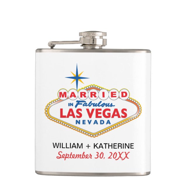 VERHEIRATET IN LAS VEGAS Flask Brautparty Geschenk Flachmann (Vorderseite)
