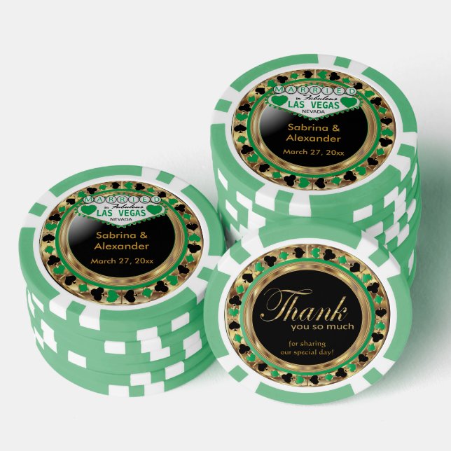 Verheiratet in Las Vegas - Vielen Dank | Grün Pokerchips (Stapel)