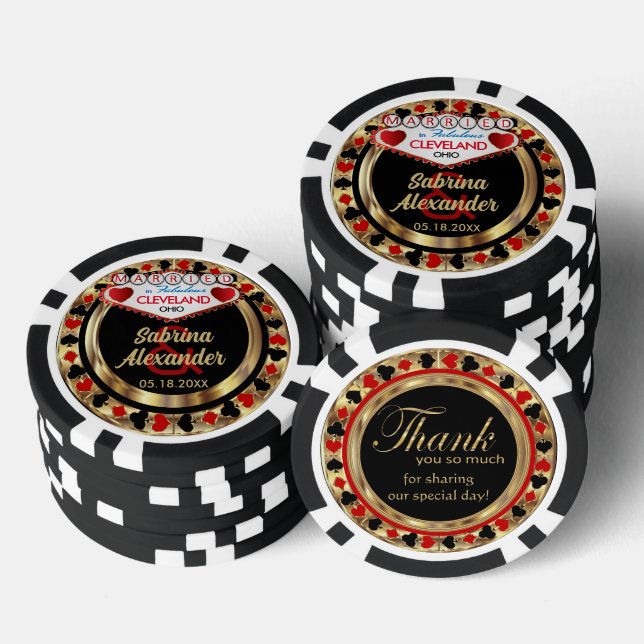Verheiratet in (Stadt und Staat hinzufügen) Pokerchips (Stapel)