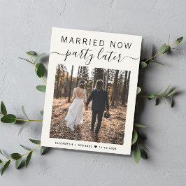 Verheiratet jetzt Party später Foto Creme Hochzeit Ankündigungspostkarte