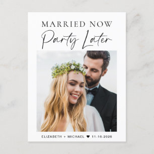 Verheiratet jetzt Party später Foto Hochzeit Ankündigungspostkarte