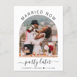 Verheiratet jetzt Party Spätere Arch Foto Hochzeit Ankündigungspostkarte