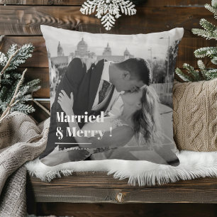 Verheiratet & Merry   Elegante Schwarz-Weiß-Hochze Kissen