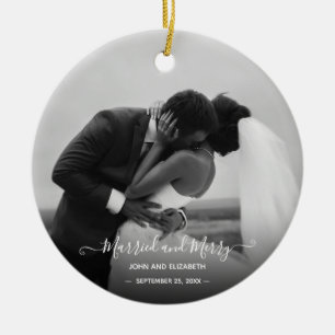 Verheiratet Merry First Christmas Schwarz-weißes  Keramik Ornament