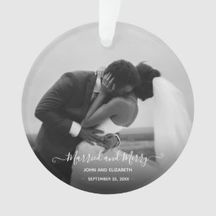 Verheiratet Merry First Christmas Schwarz-weißes  Ornament