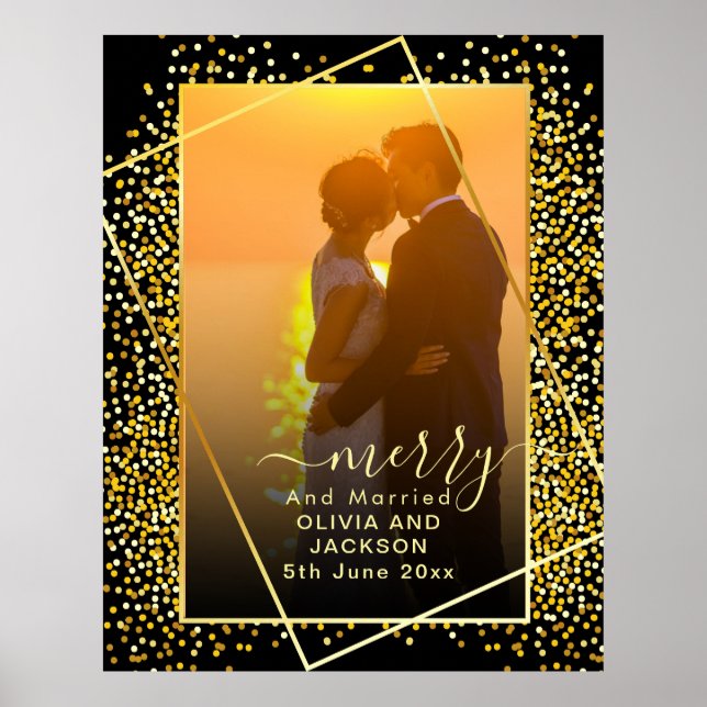 Verheiratet & Merry Gold Glitzer Trim Weihnachtsgl Poster (Vorne)