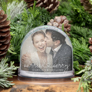 Verheiratet- & Merry-Heart-Skript Moderne Hochzeit Schneekugeln