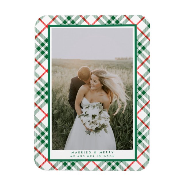 Verheiratet Merry Kariertes Weihnachten Neuvermähl Magnet (Vertikal)