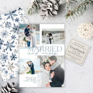 Verheiratet & Merry neu verheiratet Rustic Blue Fo Feiertagskarte