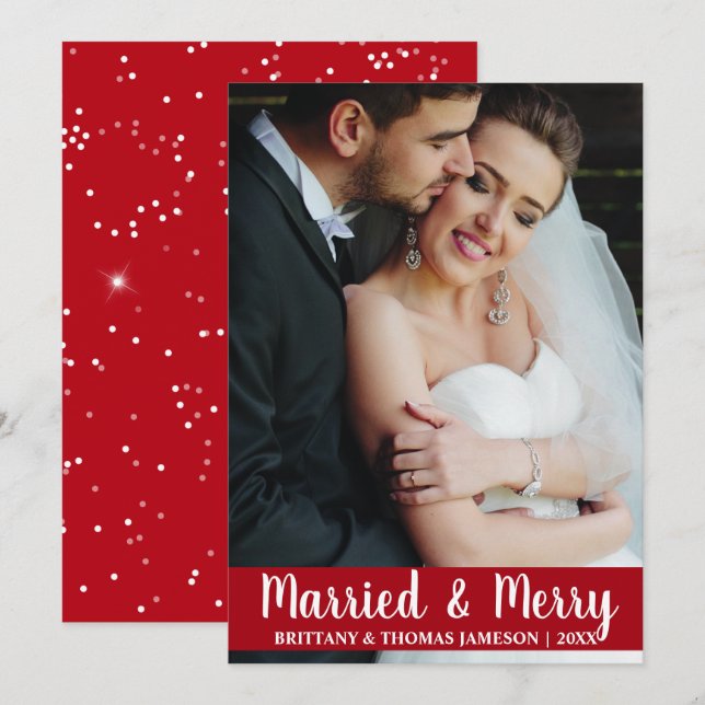 Verheiratet & Merry Newlywed Wedding Foto Card R S Einladung (Vorne/Hinten)