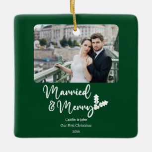 Verheiratet Merry Newlyweds 1. Foto Grün Keramikornament