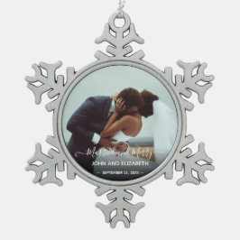 Verheiratet Merry Newlyweds Foto1. Schneeflocken Zinn-Ornament