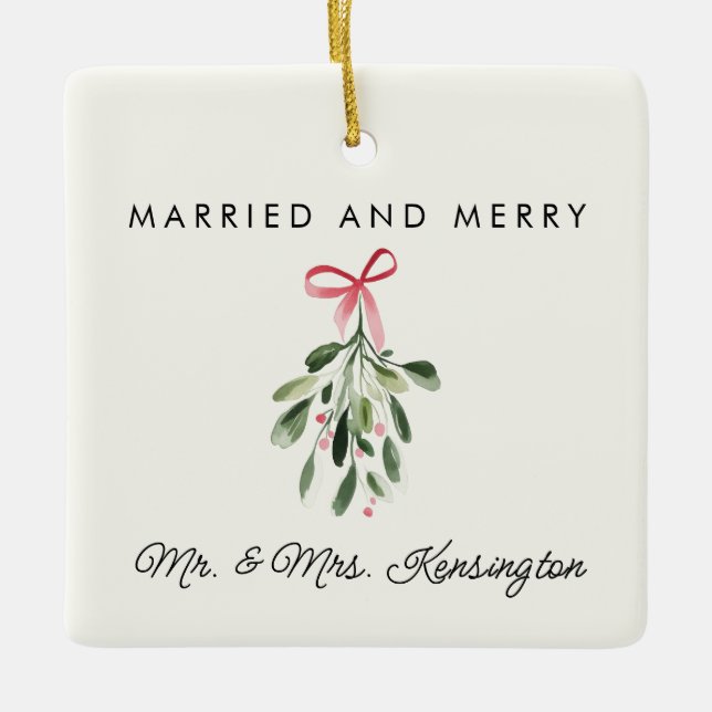Verheiratet & Merry Personalisiertes frisch verhei Keramikornament (Vorderseite)