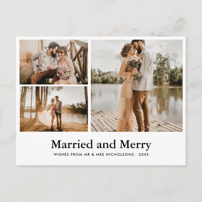 Verheiratet & Merry | Script Modernes, neu verheir Postkarte (Vorderseite)
