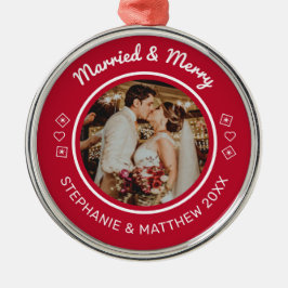 Verheiratet & Merry Wedding Foto Modernes Rotes Ornament Aus Metall