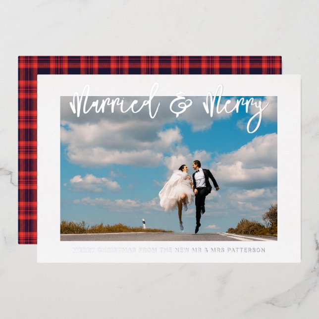 Verheiratet & Merry Wedding Mr & Mrs. First Christ Folieneinladung (Vorderseite/Rückseite)