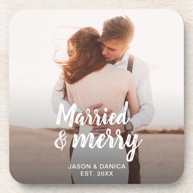 Verheiratet & Merry Wedding Vielen Dank Weihnachte Getränkeuntersetzer (Vorderseite)