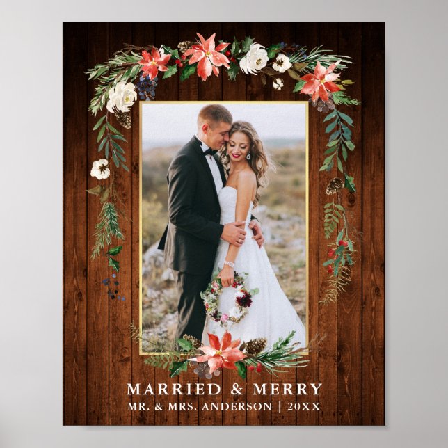 Verheiratet Merry Wood Gold Wasserfarbe Winter Flo Poster (Vorne)