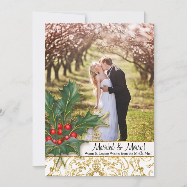 Verheiratet n Frohe Weihnachten Gold Glitzer Holly (Vorderseite)