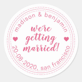 Verheiratet Save the Date heiß rosa Runder Aufkleber