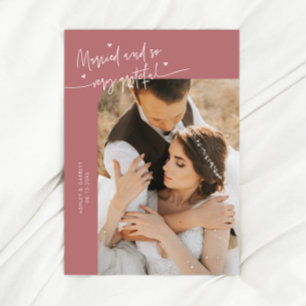Verheiratet und dankbar Hochzeitsfoto Pink Dankeskarte