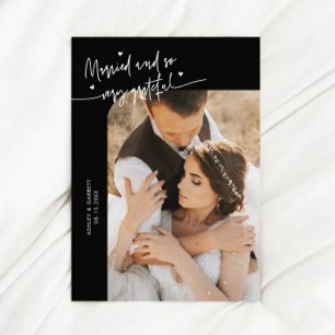Verheiratet und dankbar Hochzeitsfoto Schwarz Dankeskarte