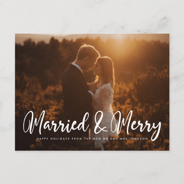 Verheiratet und froh Modernes Foto Weihnachten Postkarte (Vorderseite)