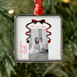 Verheiratet und Fröhlich Bogen Foto Weihnachten Ne Ornament Aus Metall