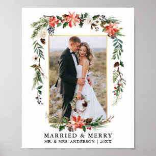 Verheiratet und Fröhlich Gold Aquarell Winterflori Poster