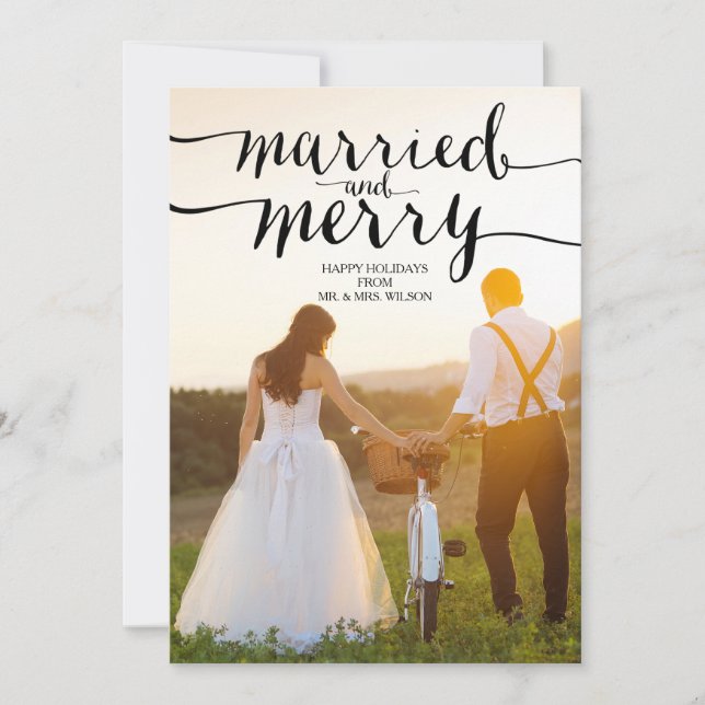 VERHEIRATET UND MERRY | FERIENFOTOKARTE FEIERTAGSKARTE (Vorderseite)