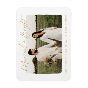 Verheiratet und strahlend Goldschrift-Foto Magnet