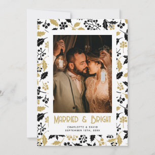 Verheiratet und strahlend schwarzes Gold Holly Neu Feiertagskarte