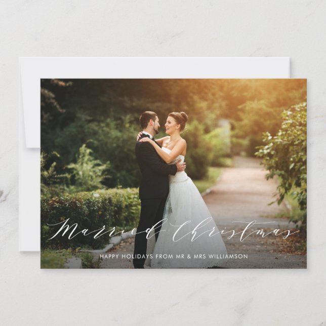 VERHEIRATETE CHRISTMAS-Script-Hochzeitsankündigung Feiertagskarte (Vorderseite)