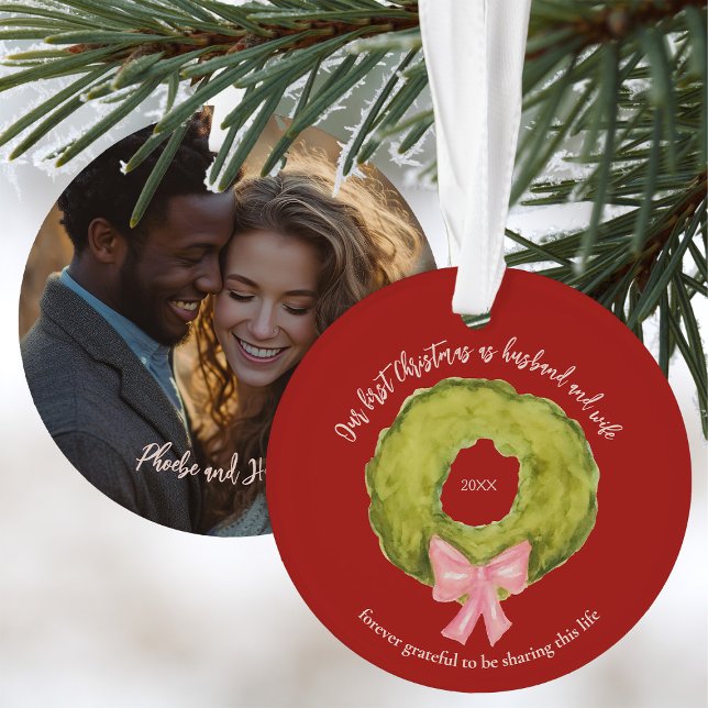 Verheiratete Couple First Christmas Keepake Red Gr Ornament (Von Creator hochgeladen)