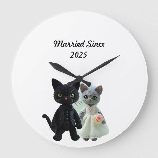 Verheiratete Katzen 2025 Große Wanduhr (Vorderseite)