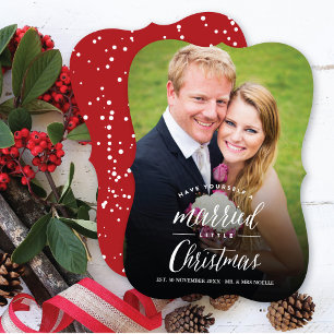 Verheiratete kleine Weihnachtsfeier Foto Hochzeit Feiertagskarte