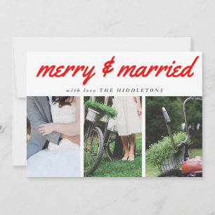 Verheiratete Rote Typografie Drei Foto Urlaub Feiertagskarte