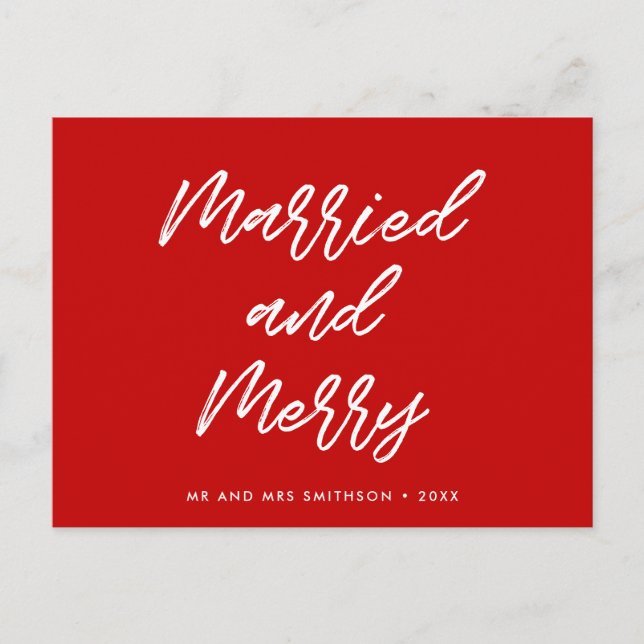 Verheiratete und frohe moderne Typografie Weihnach Postkarte (Vorderseite)