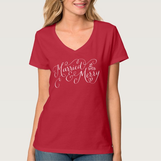 Verheiratete und fröhliche Handmit buchstaben T-Shirt (Vorderseite)